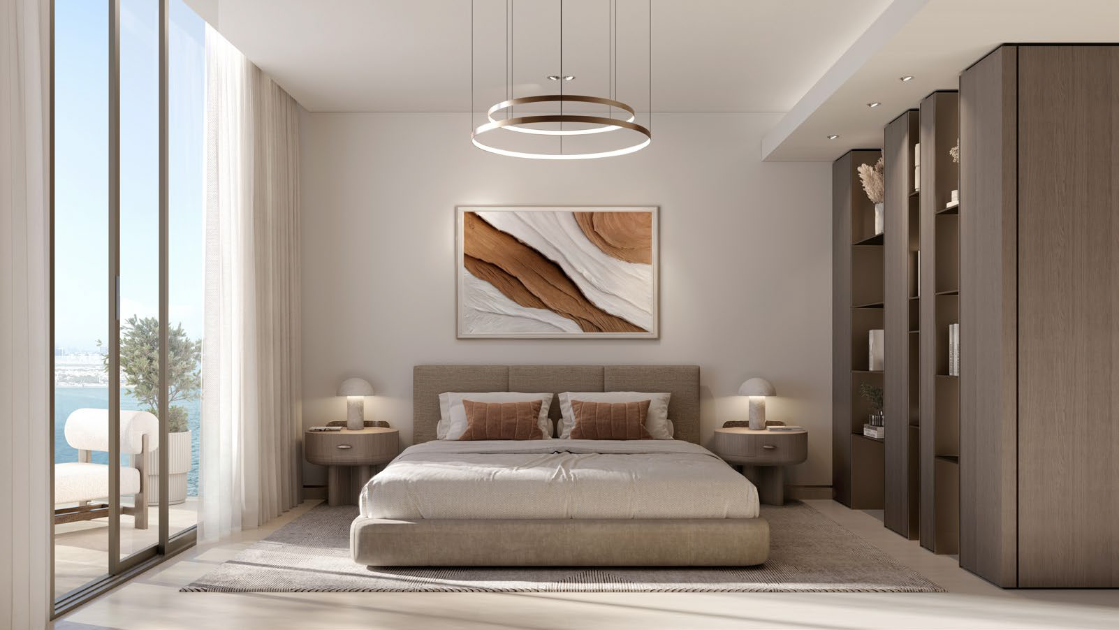 Bashayer bedroom interior with soft coastal finishes